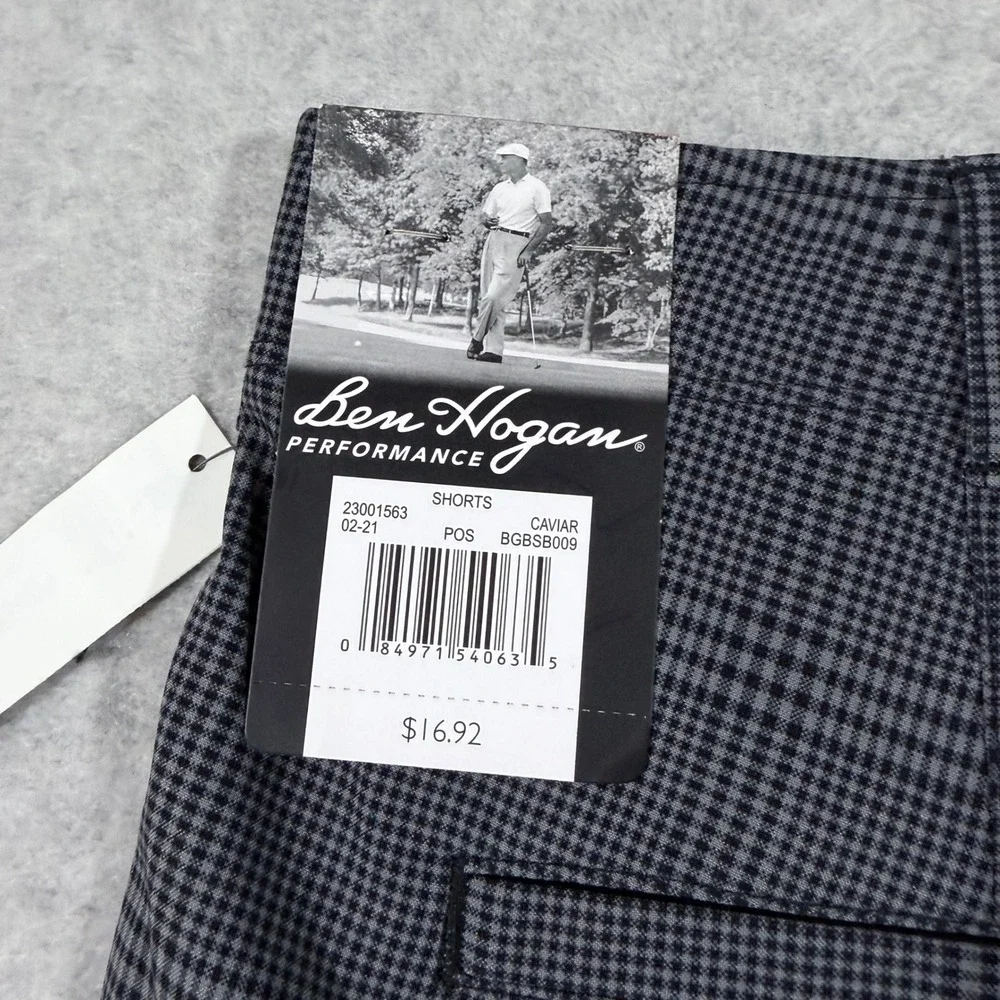 Ben Hogan Golf Shorts Mens 42 Grey New Performance Micro Check UPF 50 Caviar